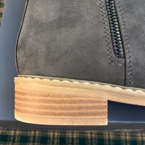 Gray faux suede booties with dual zippers and wood heel look. Universal Thread 7 - Picture 8 of 12